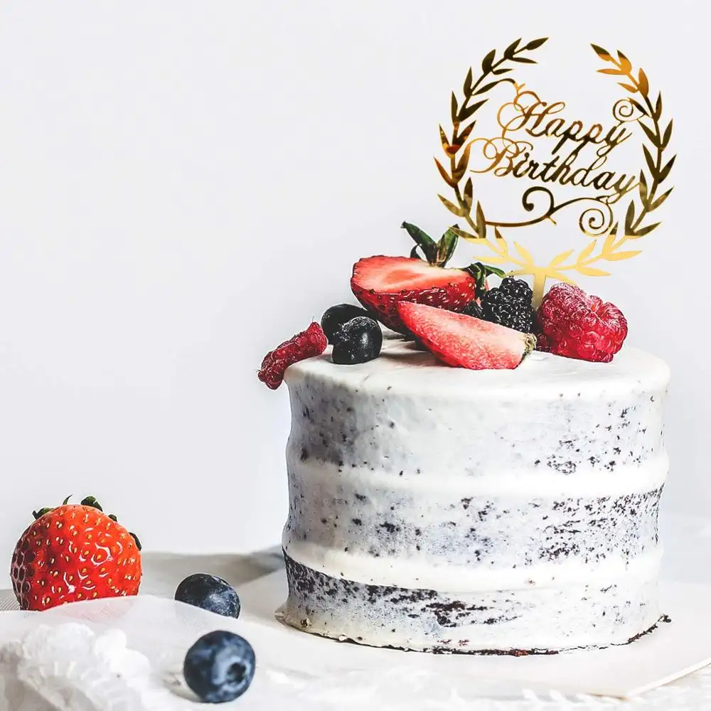 Partycool Glitter oro Happy Birthday Cake Topper acrilico Cupcake Topper decorazione per varie forniture per feste di compleanno