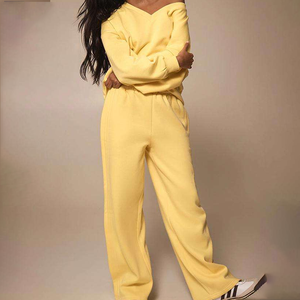 Women Clothing Active Wear High Quality Terry 2 Piece Front Custom Hoodie Sweat Pants Tracksuit hoodie fashion - Product Image 1