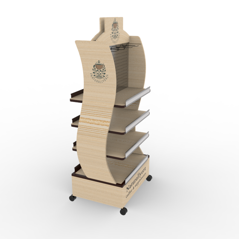 Supermarket Shelves Dedicated Laminated Solid Wood Light Duty Floorstanding 4-Layer Display Stand for Health Products — view 6