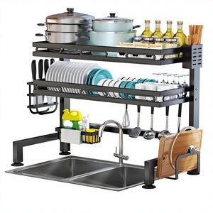 Home Organizer Double Tier Stainless Steel Non-Folding Multifunction Standing <b>Dish</b> Bowl Drainer Sink <b>Dish</b> Drying Storage <b>Rack</b> - Product Image 1