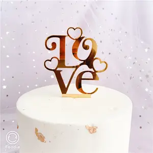 新款心形亚克力蛋糕礼帽黄金爱情情人节纸杯蛋糕礼帽婚礼派对蛋糕装饰品