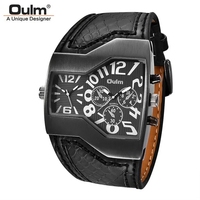 Oulm – montres de luxe pour hommes, Quartz Unique, multi-fuseau horaire, bracelet en cuir pour hommes, 1220