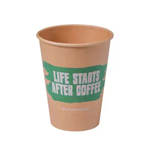 Aangepaste Logo 8 Oz Wegwerp Paper Drinken Cup Enkele Muur Kraftpapier Cups Met Plastic Deksels Voor Take Away Drankjes