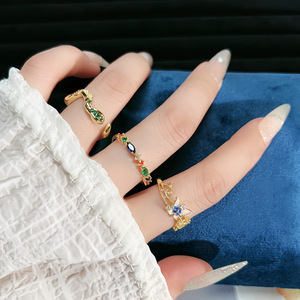 Bague en cuivre Fairycore glamour dégradé papillon Zircon dentelle bandes ouvertes empilables pour les looks de fête et de soirée - Product Image 5