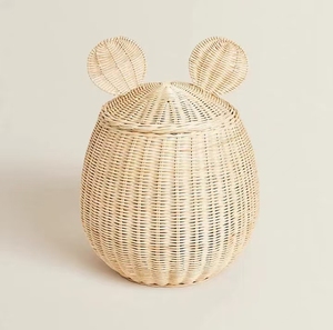 Cesta de Madera con Tapa, Ratán Natural, Forma de Ratón, Cesta de Almacenamiento Multifuncional de Grado Alimenticio, Hecha a Mano - Product Image 4
