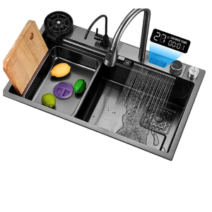 Chậu rửa chén đơn bằng thép không gỉ, thiết kế hiện đại, làm thủ công, vòi nước kiểu thác nước hiển thị kỹ thuật số thông minh - Product Image 6