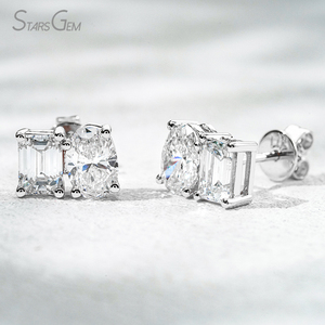 Boucles d'oreilles Starsgem en or blanc/jaune 10K avec diamants de laboratoire taille émeraude ovale couleur DE, certifiées IGI, bijoux d'anniversaire - Product Image 2
