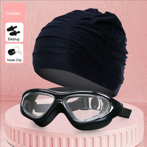 Bonnet <span class=keywords><strong>de</strong></span> bain plissé Extra Large pour femmes 4 pièces ensemble confortable PU comprend des lunettes <span class=keywords><strong>bouchon</strong></span> d'oreille pince-<span class=keywords><strong>nez</strong></span> pour cheveux longs pour la <span class=keywords><strong>natation</strong></span> - Product Image 5