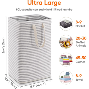 Panier à linge pliable CF, design autoportant et imperméable, 80L chacun, avec poignées, pour chambre et buanderie - Product Image 3