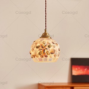 French Country Style Pendant <b>Light</b> Round Single Head Creamy Shell Design LED Home Decor Lighting Bedroom Balcony Fixture - Product Image 1