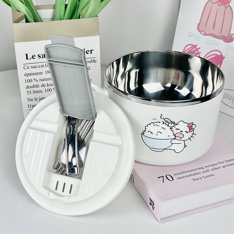 ฝาปิดชามบะหมี่กึ่งสำเร็จรูปขนาด 15 ซม. [ลายแมว KT ข้าว] สติกเกอร์บนภาชนะ