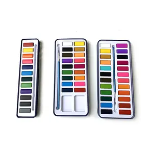 Factory Direct 24 portable solid water colour paint pan cake set in tin box