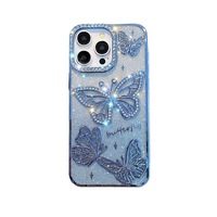 Coque de téléphone portable élégante en silicone souple pour iPhone 11 12 13 14 15 16 17 Pro Max, étui papillon 3D électroplaqué
