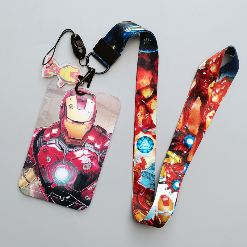 Anti-Lost Phone Neck Lanyards Anime Lovely Cartoon Marvel Iron Man Plastic Card Holder Campus Student ID Badge Card Case Cover Image 3