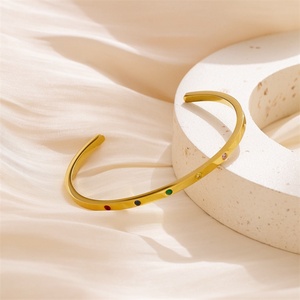 Titanium Fine Opening <b>Gemstone</b> Bangles Gold Plated Stainless Steel Zircon <b>Bracelet</b> Women Accessories - Product Image 4