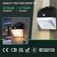 Vente en gros de lampes murales solaires 220lm pour tous les climats -20°C à +50°C résistantes au froid extrême et à la chaleur, ABS PC IP65 pour toutes les saisons