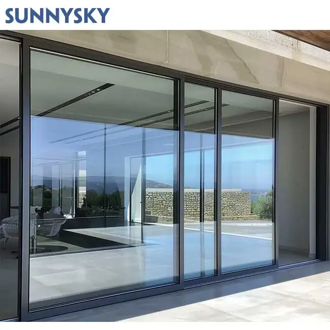 Sunnysky standar Australia disetujui grosir eksterior rumah pintu aluminium 96x80 teras aluminium pintu geser