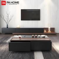 Meuble TV en bois massif PA, design moderne, ensemble table basse et armoire
