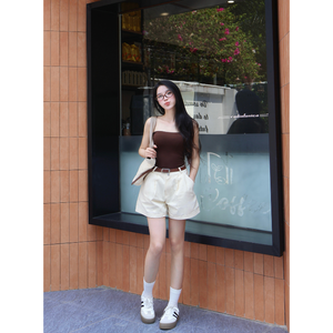 Good Quality <b>Women</b> High Waist Breathable <b>Shorts</b> Set 100% Cotton Korean Style Time-Saving Vietnamese Factory Free Sample - Product Image 2