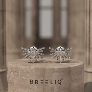 Boucles d'oreilles clous diamant soleil, élégantes et minimalistes, avec diamant taille ronde, bijoux célestes - Product Image 1