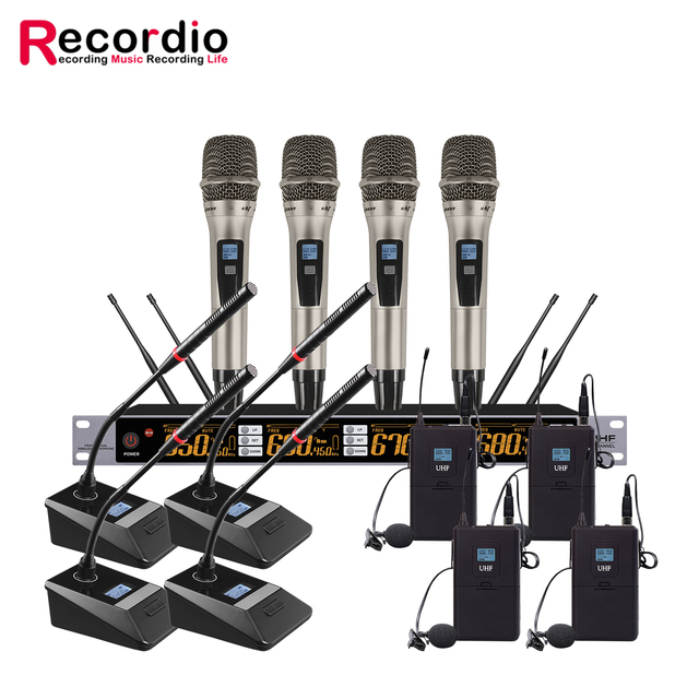 GAW-BR808 Professional Wireless System with IR Infrared Pair Frequency UHF Wireless 1 to 4 Microphone for Stage KTV