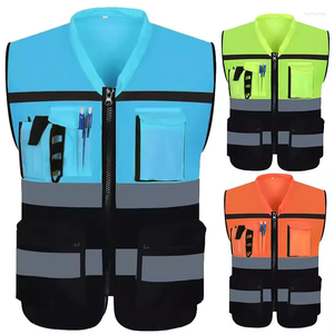 도매 남여 공용 높은 가시성 엔지니어 오렌지 그린 블랙 LED 조명 사용자 정의 로고 반사 재킷 안전 조끼 - Product Image 4