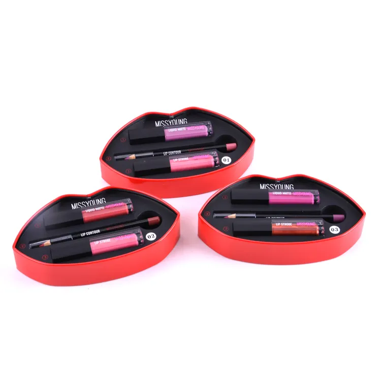 Hot Selling Cheap Factory Manufacture Various Custom Glitter Lipgloss and Lipliner tin box Makeup Sets