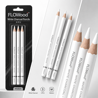 FLOWood 3 crayons de fusain blancs moyens, crayons de dessin pour esquisse et surlignage, crayons d'artiste pour ombrage et détails