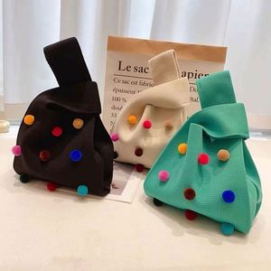 Korean Style Cute Colorful Ball <b>Knitted</b> Handbag Crochet <b>Knitted</b> <b>Tote</b> <b>Bag</b> for Women - Product Image 1