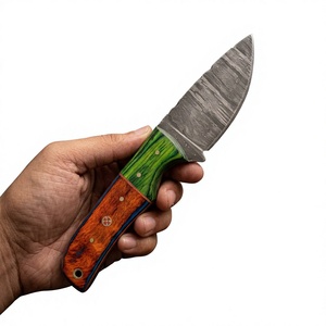 Cuchillo de hoja fija Drop Point de acero de Damasco forjado con mango de madera Pakka azul, personalizable para caza, camping y supervivencia, 3 años de garantía, 58-60 - Product Image 2