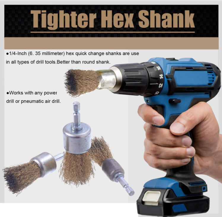 0.25 Inch Hex Shank Fine Crimped Wire End Brush 12500 RPM