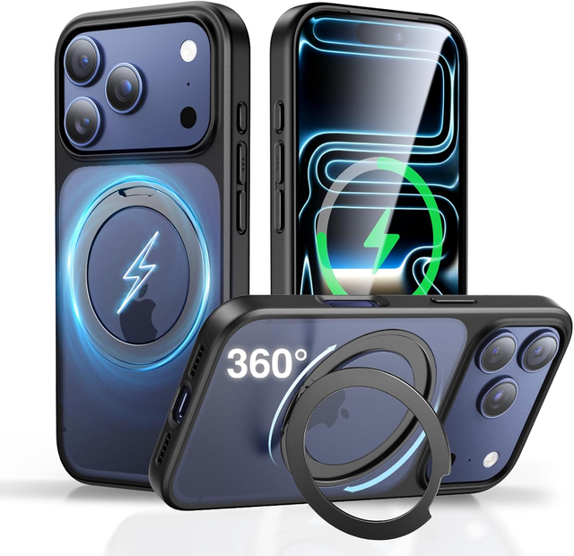 Luxury 360-Degree Rotating Magnetic Bracket Housing Shockproof Anti-Slip Translucent Matte Phone Case for iPhone 17 Pro Max Case