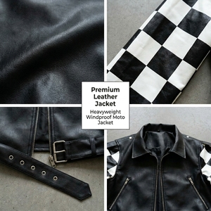 From Tech Pack to Samples Custom Premium Leather Motorcycle <b>Jacket</b> Fashion Hip Hop Chequer Biker Outdoor Men's Zipper <b>Jacket</b> - Product Image 2
