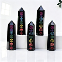 Tour de cristal en obsidienne noire naturelle 7 chakras, baguette de guérison en pierre précieuse, baguette énergétique pour la méditation Reiki et la protection