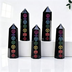 Tour de cristal en <span class=keywords><strong>obsidienne</strong></span> <span class=keywords><strong>noire</strong></span> naturelle 7 chakras, baguette de guérison en pierre précieuse, baguette énergétique pour la méditation Reiki et la <span class=keywords><strong>protection</strong></span> - Product Image 1