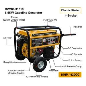 Generator Bensin Elektrik Portabel Rumah Kecil 6.5KW Diskon Suku Cadang Penggunaan Gas CE Fase Tunggal untuk Berkemah