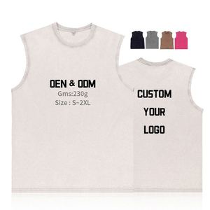 T-shirt promotionnel 100 % coton délavé à l'acide, débardeur unisexe grande taille respirant pour l'été, streetwear décontracté sans manches - Product Image 2