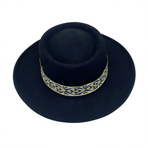 Unisex Black Wool Cowboy <b>Hat</b> Wide Brim Striped Casual Adult Four Seasons Outdoor Fit Sublimation Transfer Print Pattern <b>Band</b> - Product Image 6