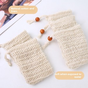 Bolsa de almacenamiento de jabón de algodón puro y lino, bolsa exfoliante de ramio y sisal para ducha, bolsa de almacenamiento con cierre de cordón - Product Image 2