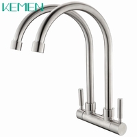 Robinet d'évier de cuisine à eau froide simple, double bec, en acier inoxydable 304 sans plomb, pour café, bar, restaurant