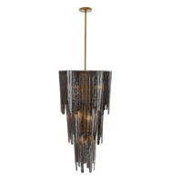 Lustre moderne à 3 niveaux en verre fumé noir, structure en acier, lustre rond pour plafond haut, escalier, salon, décoration intérieure