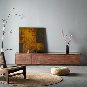 Mueble de TV Minimalista para Sala de Estar en Madera de Nogal Negro, Tamaño Personalizable, Ahorro de Espacio, Multifuncional, con 5+ Cajones/Estantes - Product Image 2