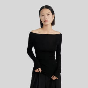 <span class=keywords><strong>Pull</strong></span>-over <span class=keywords><strong>col</strong></span> <span class=keywords><strong>bateau</strong></span> confortable 18 GG, 7 couleurs, 100% laine mérinos, sans couture, pour femme, fabriqué par [Nom du fabricant] - Product Image 1