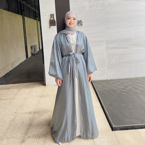 Loriya vêtements musulmans à la mode mince été ouvert Abaya Kimono manches bouffantes dubaï Abaya femmes robe musulmane - Product Image 3
