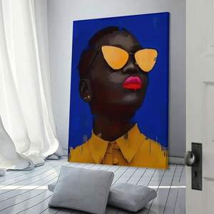Mujer moderna, retrato abstracto personalizado, pinturas en lienzo y artes de pared, decoración del hogar, póster de lágrima negro dorado de lujo - Product Image 1