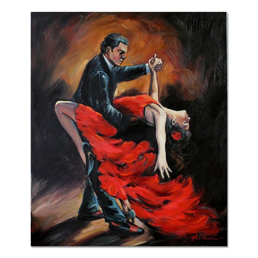 Personalizado al por mayor fábrica de Flamenco español par abstracto bailando bailarina famosa pintura de aceite