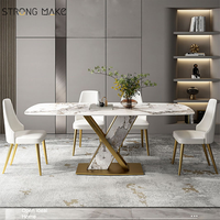 Table Salle à Manger Complet Avec 6 Chaise Haute Qualité Salle à Manger Moderne de Luxe Table à Manger en Métal Avec Plateau en Marbre