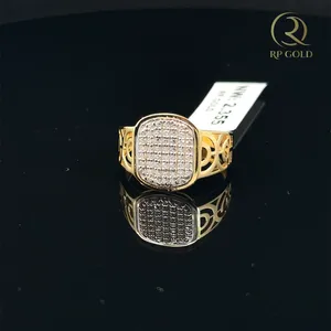 Stylish gold <b>ring</b> with square studded top and designer cut band elegant <b>mens</b> jewelry for daily wear parties and gifting - Product Image 2