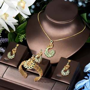 HIBRIDE Vintage plaqué or 4 pièces collier boucle d'oreille bracelet et bague ensembles pour Dubai Nigeria mariée mariage ensemble de bijoux N-1154 - Product Image 1