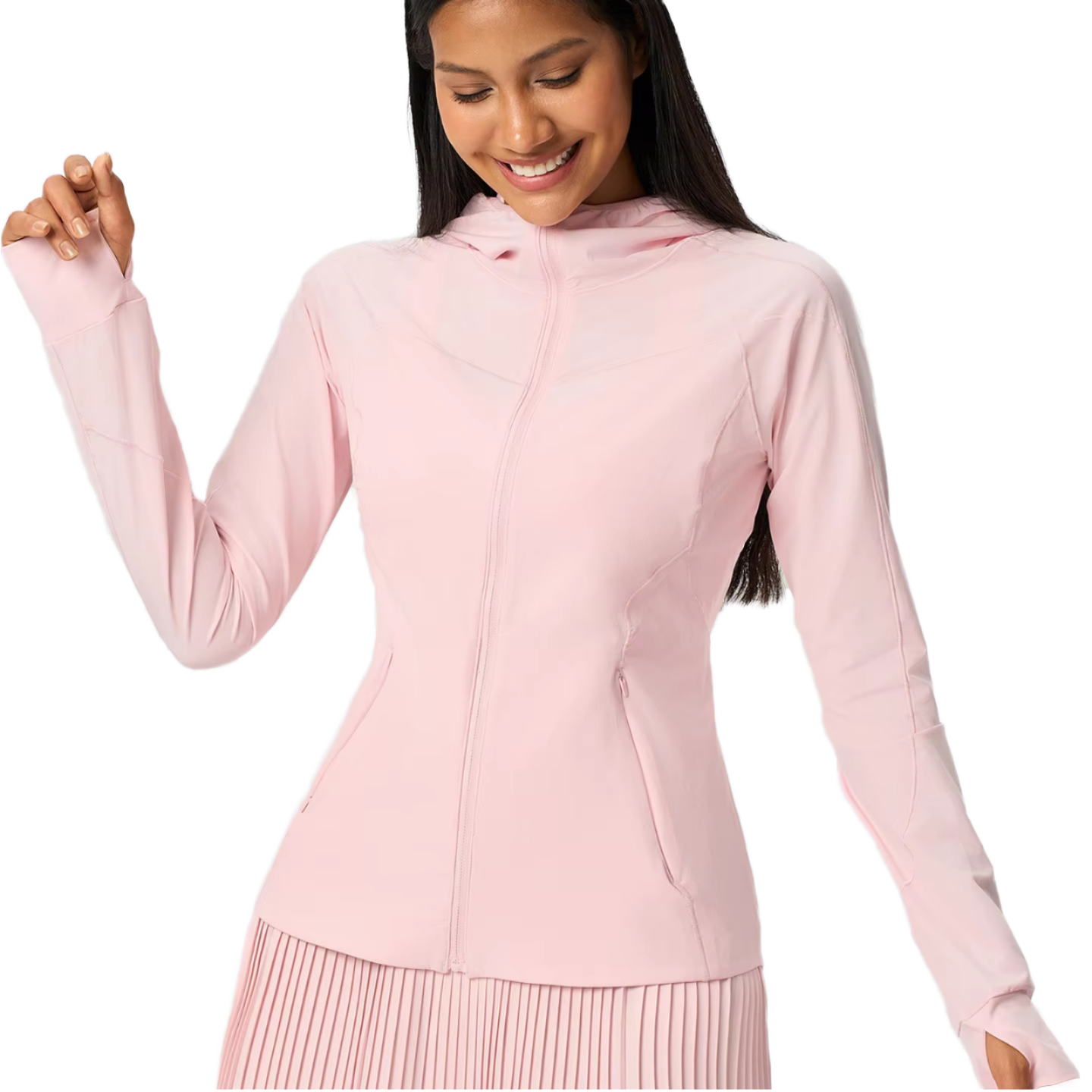 Women's Dry Quick Dry Breathable Windproof Lightweight Solid Color Nylon Spandex Zipper Pockets Hoodie Long Sleeve Yoga Top